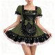 Glossy PU Faux Leather Maid Dress Halloween Trim Ruffle Mini Dress Wetlook Bow Party Uniform Gothic Back Zipper Cosplay Lolita