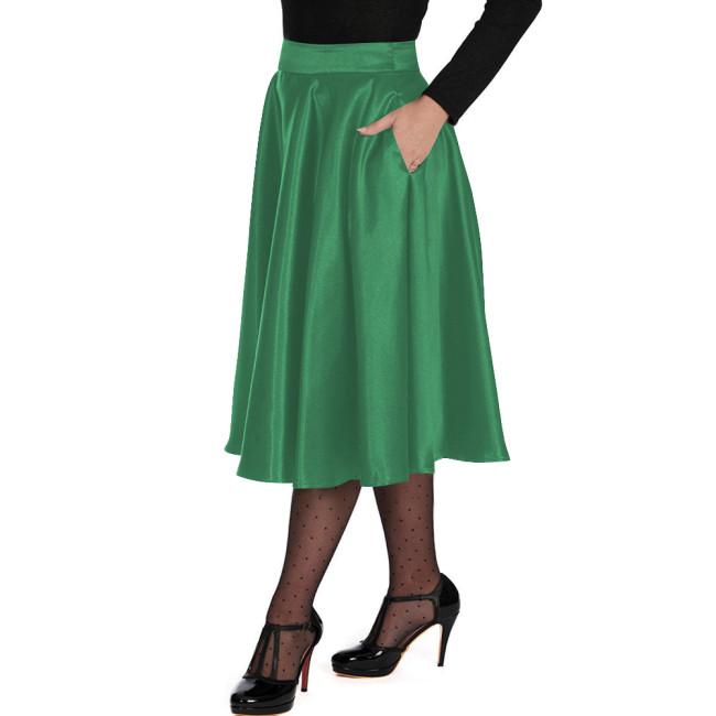 Soft Satin A Line Party Skirts High Waist Flared Cocktail Skirt Midi Vintage Retro Dress Elegant Formal Satin Skirt Evening Wear