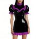 Halloween Shiny Faux Leather French Cosplay Party Dress Ruffled Nightwear Puff Sleeve Bodycon Mini Dress Wetlook Gothic Lolita