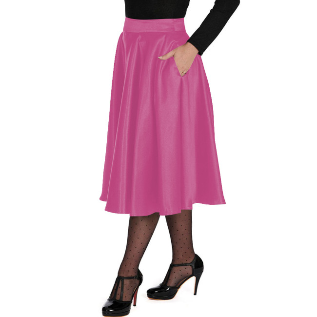 Soft Satin A Line Party Skirts High Waist Flared Cocktail Skirt Midi Vintage Retro Dress Elegant Formal Satin Skirt Evening Wear