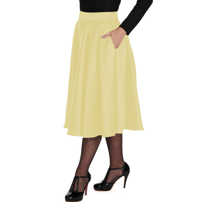 Soft Satin A Line Party Skirts High Waist Flared Cocktail Skirt Midi Vintage Retro Dress Elegant Formal Satin Skirt Evening Wear