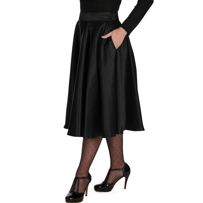 Soft Satin A Line Party Skirts High Waist Flared Cocktail Skirt Midi Vintage Retro Dress Elegant Formal Satin Skirt Evening Wear