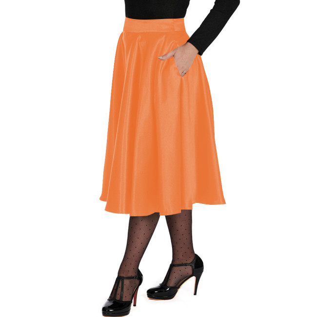 Soft Satin A Line Party Skirts High Waist Flared Cocktail Skirt Midi Vintage Retro Dress Elegant Formal Satin Skirt Evening Wear