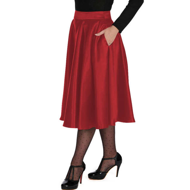 Soft Satin A Line Party Skirts High Waist Flared Cocktail Skirt Midi Vintage Retro Dress Elegant Formal Satin Skirt Evening Wear