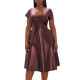 Plus Size Matte Glossy Faux Leather Wedding Dress Women High Street Short Sleeve Office Outfits Casual A-Line Party Midi Dress