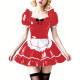 Vinyl PVC Wetlook Puff Sleeve Club Maid Dress Fetish Apron Short Dress Sexy French Maid Uniform Crossdressing Party Evening Prom