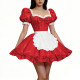 PVC Shiny Puff Sleeve French Maid Dress Erotic Square Neck Cocktail Mini Dress Apron Lace Party Back Zipper Gothic Cosplay Lolita
