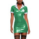 Gothic Female Shiny PVC Wetlook Nurse Costume Dress Zipper Bodycon Party Mini Dress Glossy Short Sleeve Cosplay Evening Dress