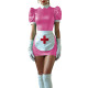 Sissy Nurse Cosplay Outfit High Neck Puff Sleeve Bodycon Mini Dress with Apron Halloween Party Roleplay Nurse Uniforms No Gloves