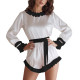 Women's Soft Satin Long Sleeve Romper Lockable Belted Waist O-neck Bodysuit with Ruffle Trim Sissy Club Sleepwear Pajama Outfits