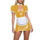 Sexy Shiny PVC Leather Maid Outfit Puff Short Sleeve Cutout Chest Bodycon Mini Dress with Apron Womens Club Cosplay Fancy Dress