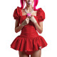 Women's PVC Shiny Tutu Bodysuit Puff Sleeve Square Neck Ruffle Skirted Rompers for Cosplay Lolita Theme Party High Cut Catsuit