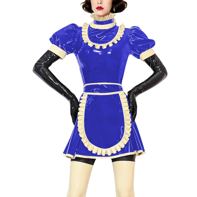 Sexy Gothic Lolita Maid Uniforms Ruffles High Neck French Apron Flared Dress Halloween Cosplay Outfits Frilly Sissy Maid Costume