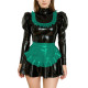 Adult Dressing Sissy Maid Uniforms Puff Long Sleeve High Neck PVC Shiny Short Maid Dress with Apron Role Play Dress Outfits