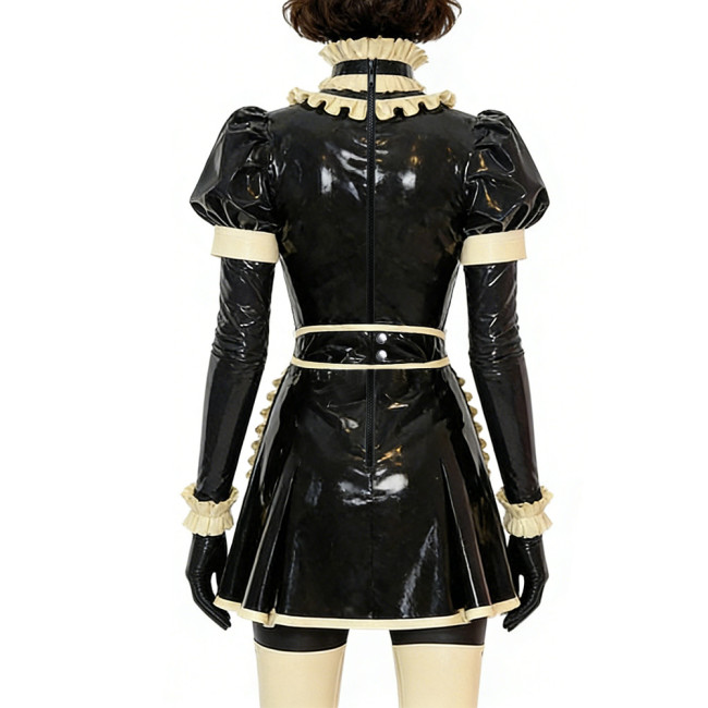 Sexy Gothic Lolita Maid Uniforms Ruffles High Neck French Apron Flared Dress Halloween Cosplay Outfits Frilly Sissy Maid Costume