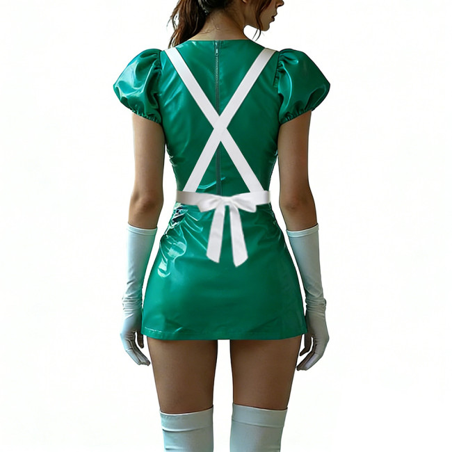 Sexy Women PVC Leather Fetish Nurse Dress Glossy Tight Short Sleeve Cosplay Nurse Doctor Uniforms Halloween Carnival Costumes