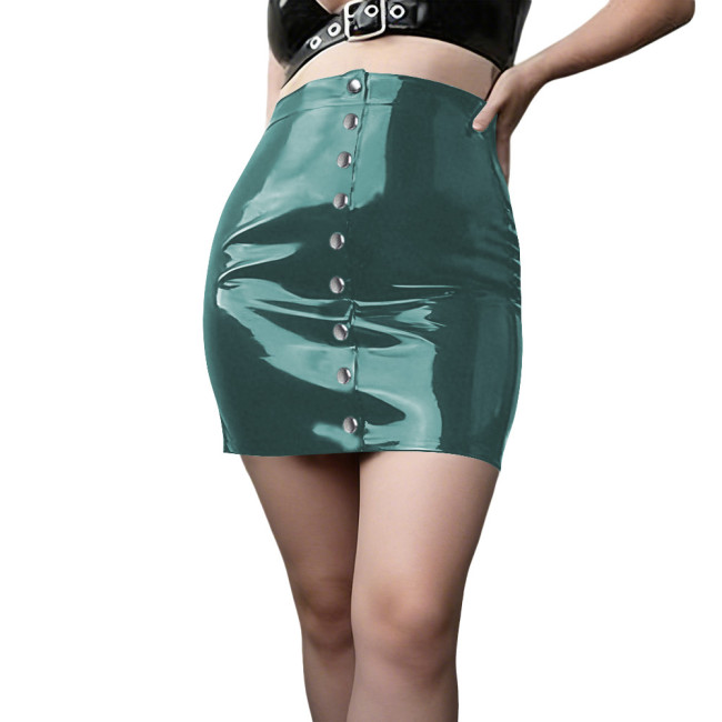 Plus Size Trendy PVC Leather Bodycon Mini Skirts for Women Solid Color High Waisted Button-up Short Skirts Streetwear Bottoms