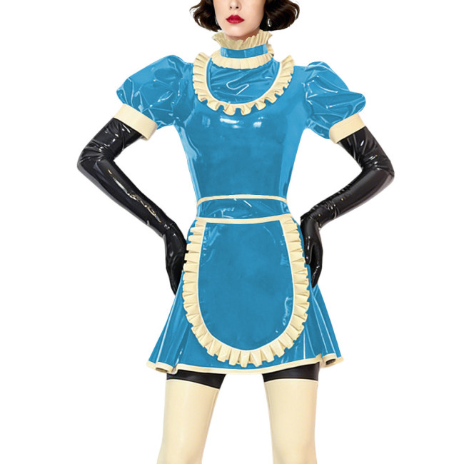 Sexy Gothic Lolita Maid Uniforms Ruffles High Neck French Apron Flared Dress Halloween Cosplay Outfits Frilly Sissy Maid Costume
