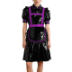 Gothic Style PVC Patent Leather Maid Uniform Puff Sleeves Apron A-line Dress with Button Front Sissy Cosplay Party Maid Outfits