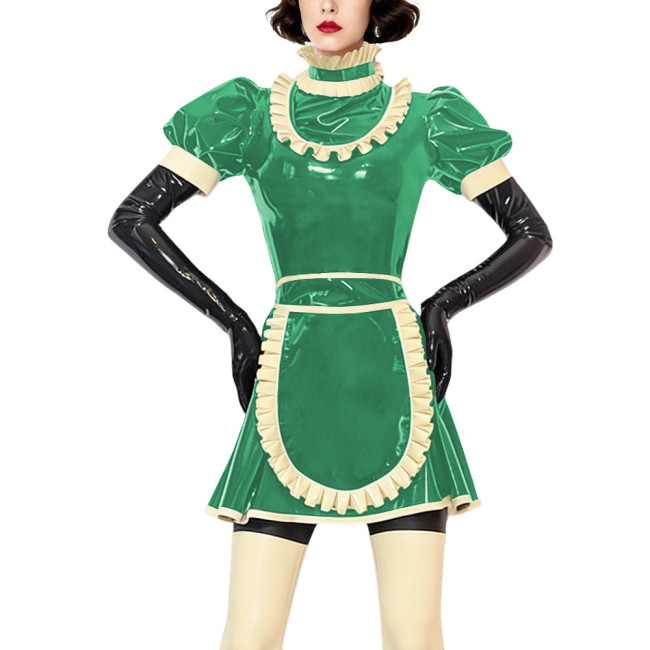 Sexy Gothic Lolita Maid Uniforms Ruffles High Neck French Apron Flared Dress Halloween Cosplay Outfits Frilly Sissy Maid Costume