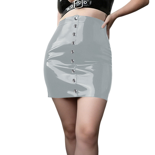 Plus Size Trendy PVC Leather Bodycon Mini Skirts for Women Solid Color High Waisted Button-up Short Skirts Streetwear Bottoms