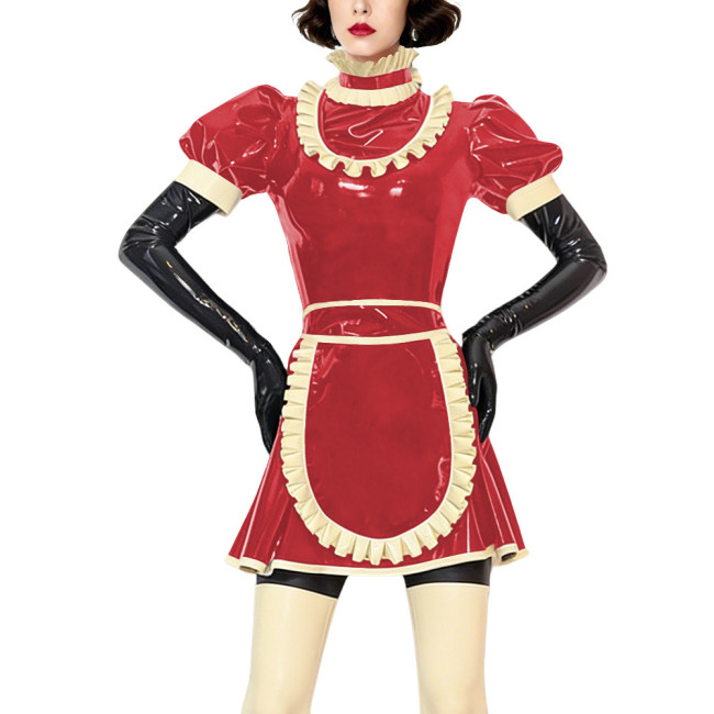 Sexy Gothic Lolita Maid Uniforms Ruffles High Neck French Apron Flared Dress Halloween Cosplay Outfits Frilly Sissy Maid Costume
