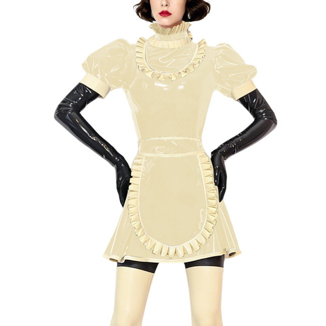 Sexy Gothic Lolita Maid Uniforms Ruffles High Neck French Apron Flared Dress Halloween Cosplay Outfits Frilly Sissy Maid Costume
