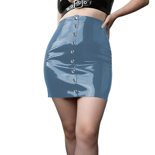 Plus Size Trendy PVC Leather Bodycon Mini Skirts for Women Solid Color High Waisted Button-up Short Skirts Streetwear Bottoms