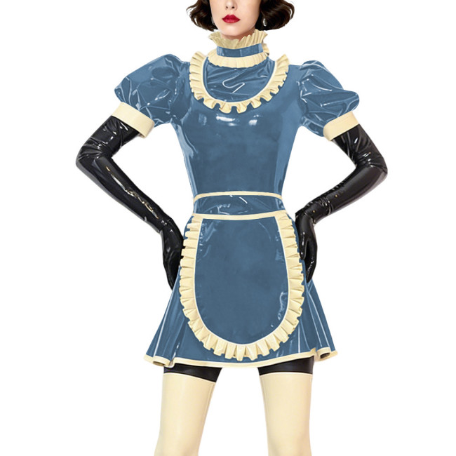 Sexy Gothic Lolita Maid Uniforms Ruffles High Neck French Apron Flared Dress Halloween Cosplay Outfits Frilly Sissy Maid Costume