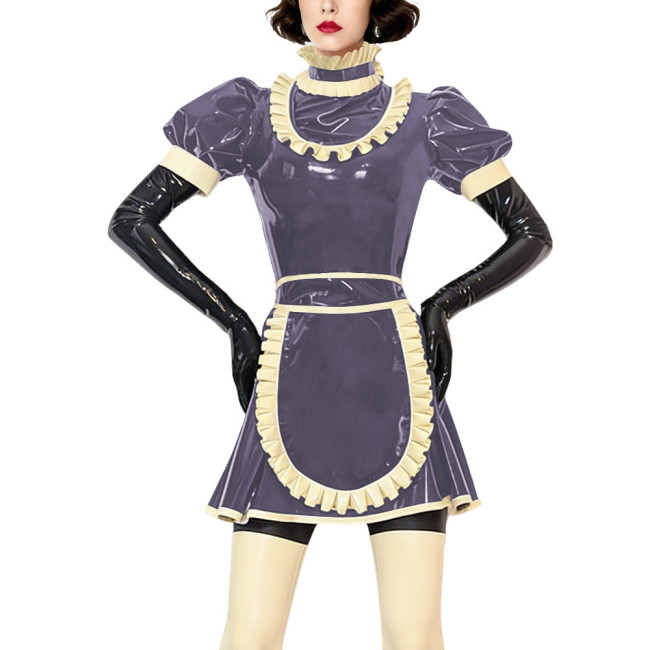 Sexy Gothic Lolita Maid Uniforms Ruffles High Neck French Apron Flared Dress Halloween Cosplay Outfits Frilly Sissy Maid Costume