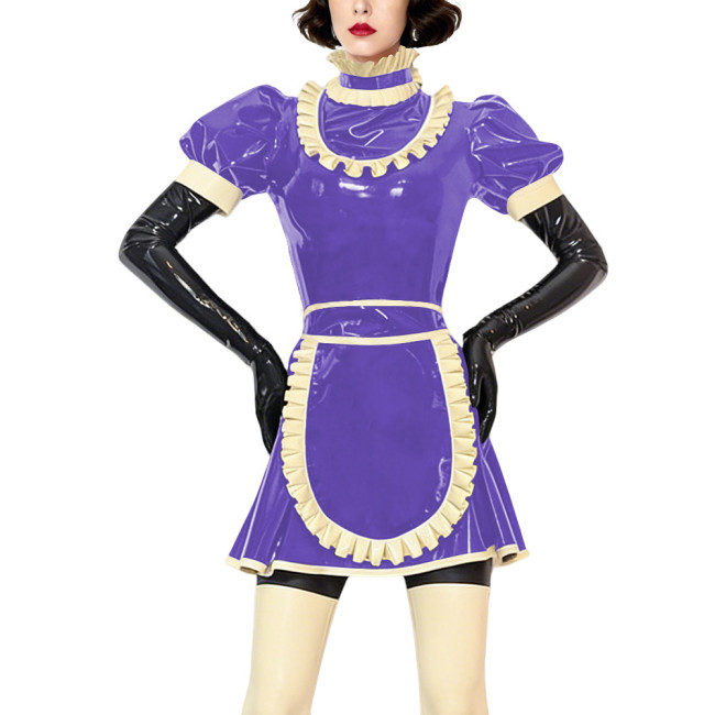 Sexy Gothic Lolita Maid Uniforms Ruffles High Neck French Apron Flared Dress Halloween Cosplay Outfits Frilly Sissy Maid Costume