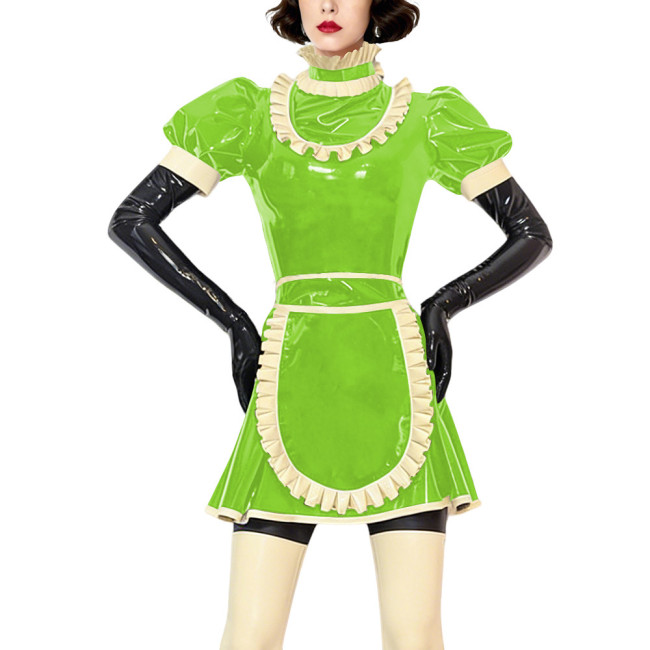 Sexy Gothic Lolita Maid Uniforms Ruffles High Neck French Apron Flared Dress Halloween Cosplay Outfits Frilly Sissy Maid Costume