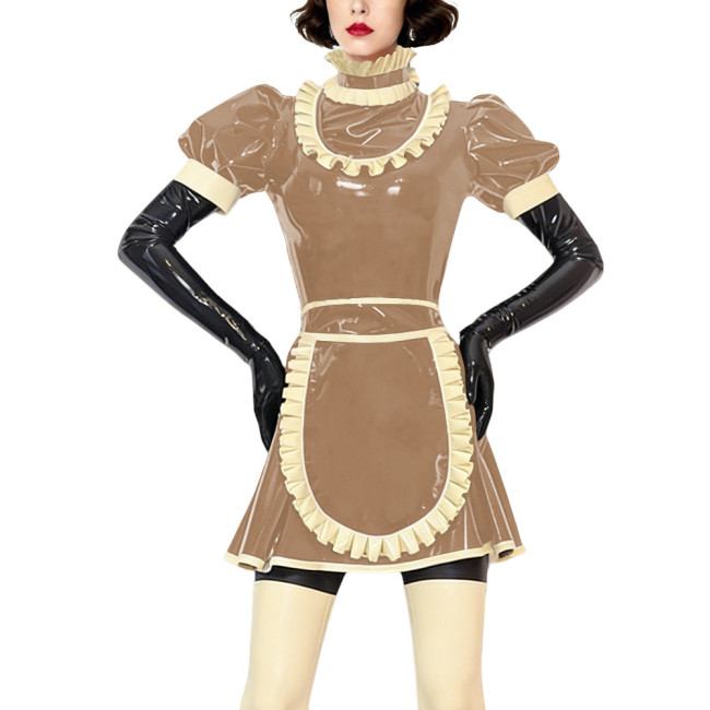 Sexy Gothic Lolita Maid Uniforms Ruffles High Neck French Apron Flared Dress Halloween Cosplay Outfits Frilly Sissy Maid Costume