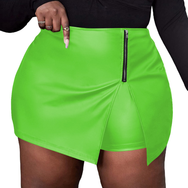 Plus Size Matte PU Leather Lady Bodycon Skirt Wetlook High Waist Skirt Built-in Shorts Party Zipper Outfit High Waist Streetwear