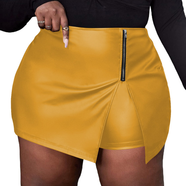 Plus Size Matte PU Leather Lady Bodycon Skirt Wetlook High Waist Skirt Built-in Shorts Party Zipper Outfit High Waist Streetwear