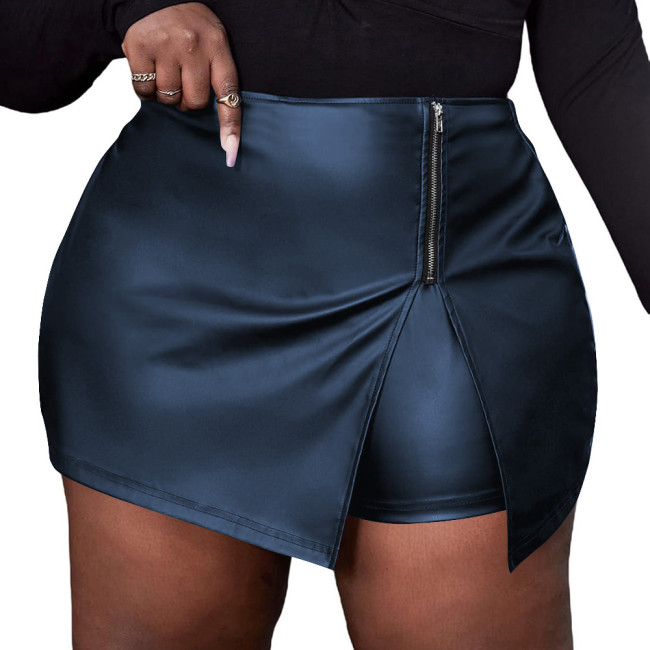 Plus Size Matte PU Leather Lady Bodycon Skirt Wetlook High Waist Skirt Built-in Shorts Party Zipper Outfit High Waist Streetwear
