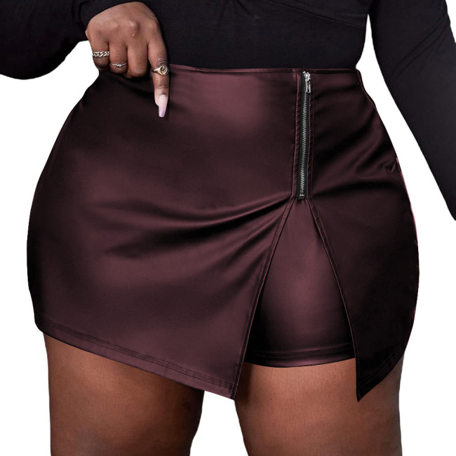 Plus Size Matte PU Leather Lady Bodycon Skirt Wetlook High Waist Skirt Built-in Shorts Party Zipper Outfit High Waist Streetwear