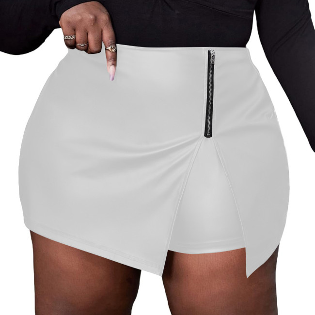 Plus Size Matte PU Leather Lady Bodycon Skirt Wetlook High Waist Skirt Built-in Shorts Party Zipper Outfit High Waist Streetwear
