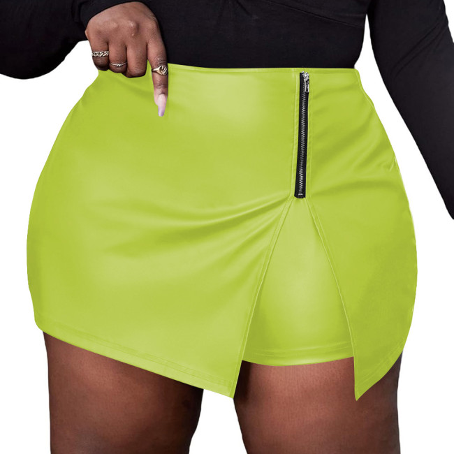 Plus Size Matte PU Leather Lady Bodycon Skirt Wetlook High Waist Skirt Built-in Shorts Party Zipper Outfit High Waist Streetwear