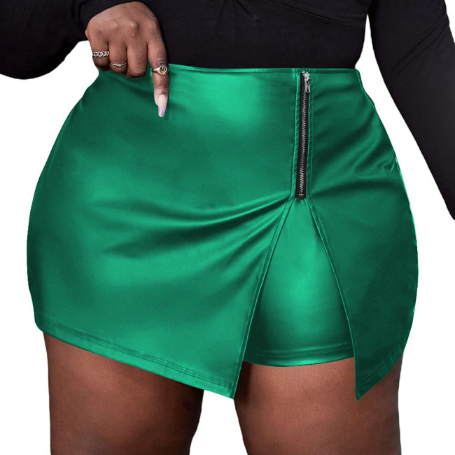 Plus Size Matte PU Leather Lady Bodycon Skirt Wetlook High Waist Skirt Built-in Shorts Party Zipper Outfit High Waist Streetwear