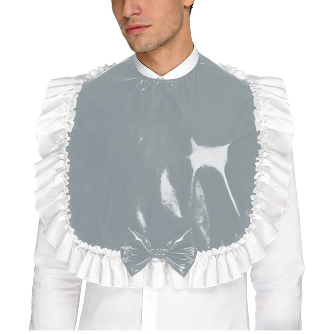 Unisex Wetlook PVC Adult Bib Fetish Fashion Ruffle Trim Bowknot Decor Shiny Vinyl Sissy Cosplay Apron Party Maid Crossdresser