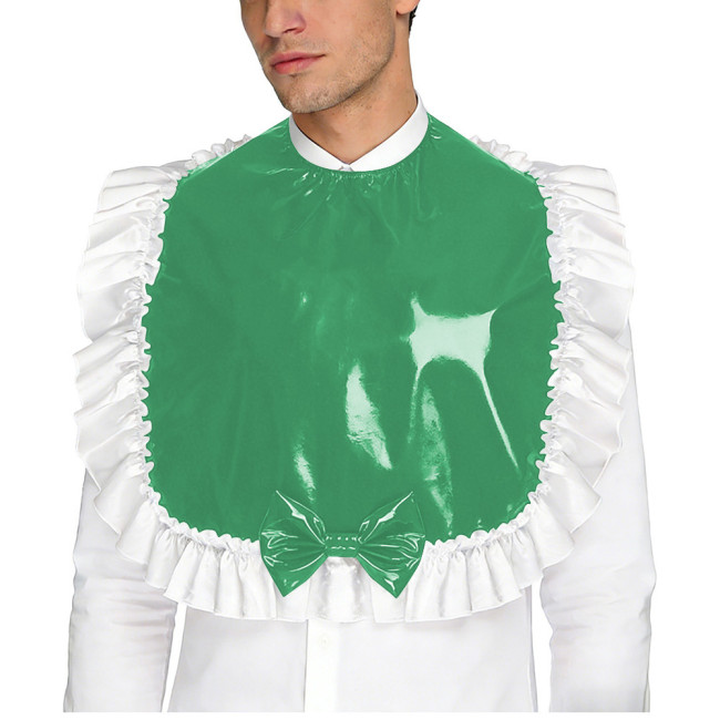 Unisex Wetlook PVC Adult Bib Fetish Fashion Ruffle Trim Bowknot Decor Shiny Vinyl Sissy Cosplay Apron Party Maid Crossdresser