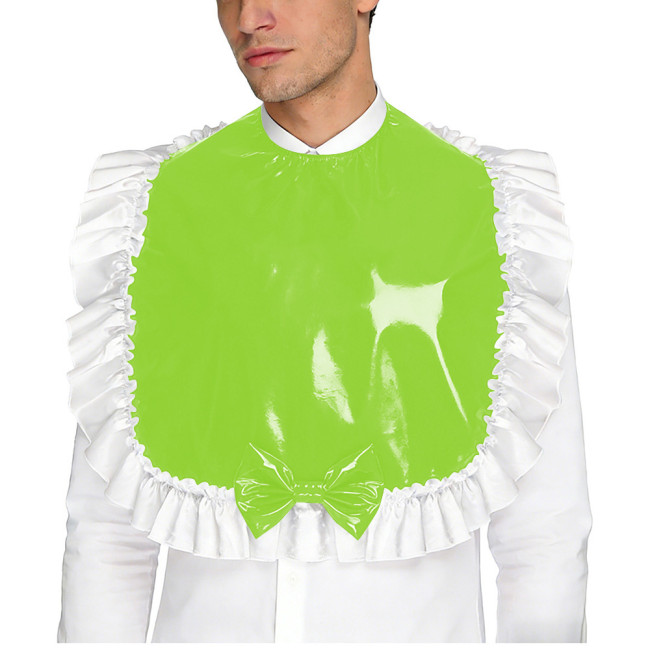 Unisex Wetlook PVC Adult Bib Fetish Fashion Ruffle Trim Bowknot Decor Shiny Vinyl Sissy Cosplay Apron Party Maid Crossdresser