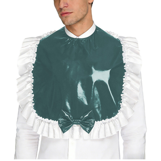Unisex Wetlook PVC Adult Bib Fetish Fashion Ruffle Trim Bowknot Decor Shiny Vinyl Sissy Cosplay Apron Party Maid Crossdresser