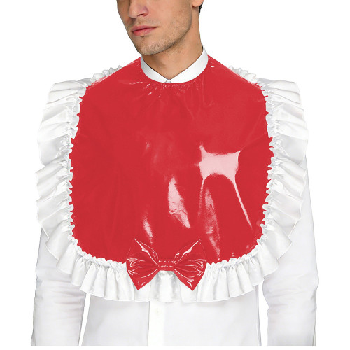 Unisex Wetlook PVC Adult Bib Fetish Fashion Ruffle Trim Bowknot Decor Shiny Vinyl Sissy Cosplay Apron Party Maid Crossdresser