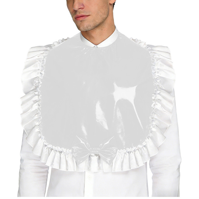 Unisex Wetlook PVC Adult Bib Fetish Fashion Ruffle Trim Bowknot Decor Shiny Vinyl Sissy Cosplay Apron Party Maid Crossdresser