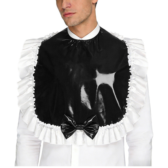 Unisex Wetlook PVC Adult Bib Fetish Fashion Ruffle Trim Bowknot Decor Shiny Vinyl Sissy Cosplay Apron Party Maid Crossdresser