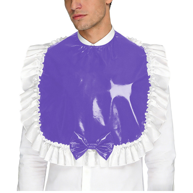Unisex Wetlook PVC Adult Bib Fetish Fashion Ruffle Trim Bowknot Decor Shiny Vinyl Sissy Cosplay Apron Party Maid Crossdresser