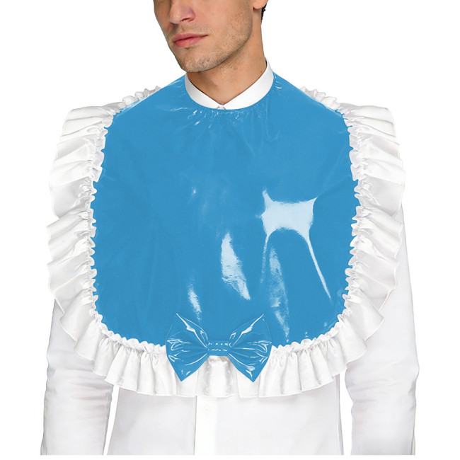 Unisex Wetlook PVC Adult Bib Fetish Fashion Ruffle Trim Bowknot Decor Shiny Vinyl Sissy Cosplay Apron Party Maid Crossdresser