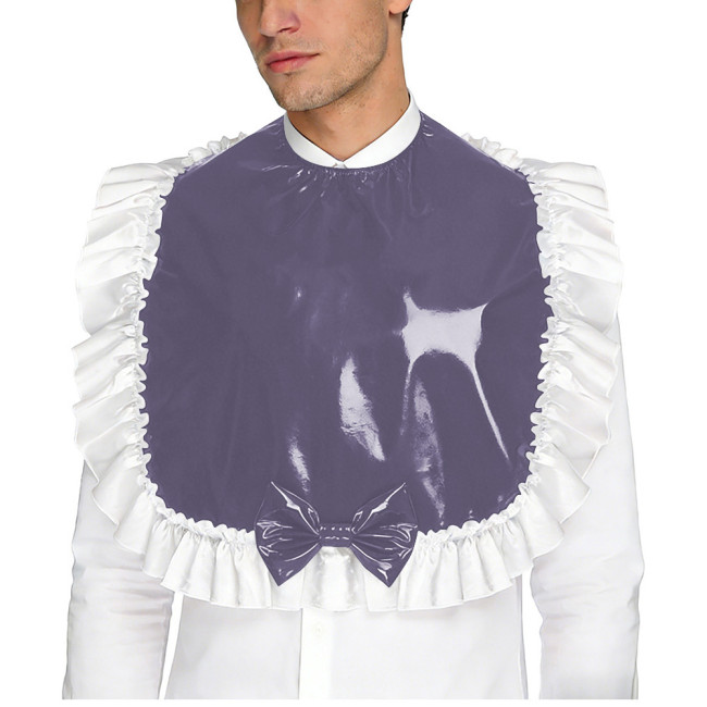 Unisex Wetlook PVC Adult Bib Fetish Fashion Ruffle Trim Bowknot Decor Shiny Vinyl Sissy Cosplay Apron Party Maid Crossdresser